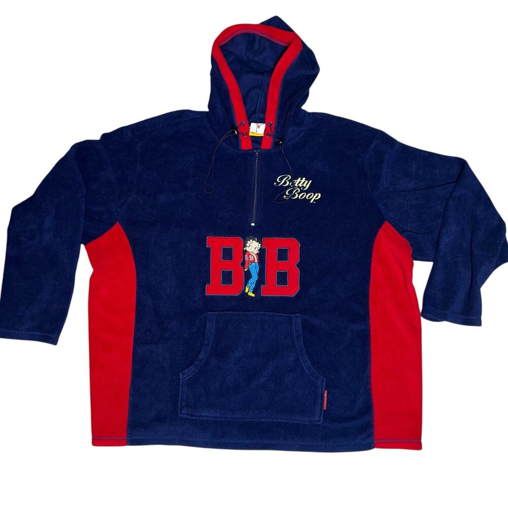Vintage Y2K  Betty Boop embroidered Sweatshirt Womens 1/4 Zip Fleece Hoodie